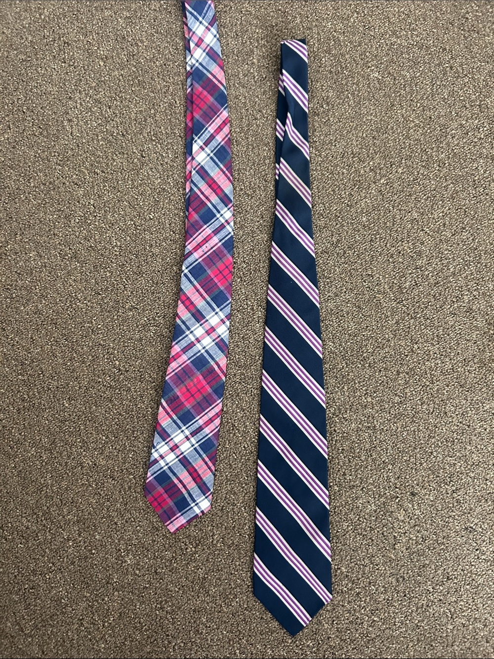 Brooks Brothers Navy and Pink Stripe & Pink Plaid Tie Set